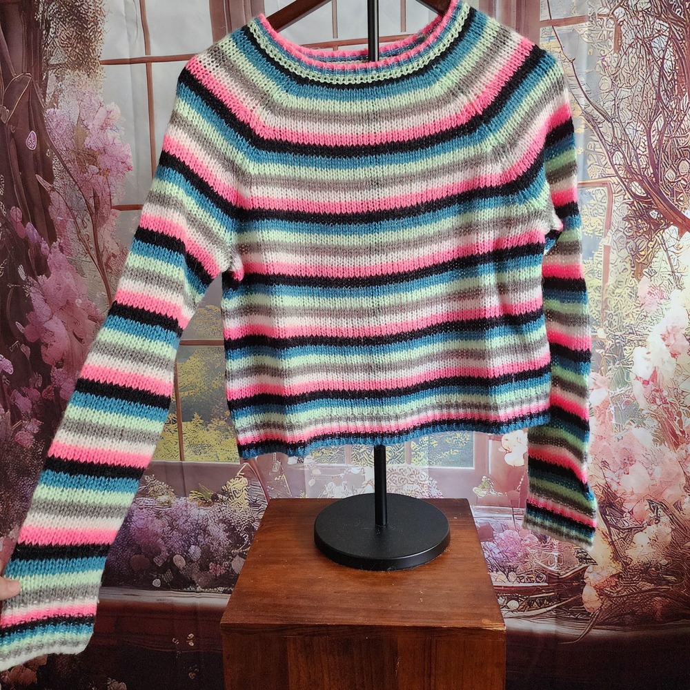 Y2K Striped Knit Crop Sweater: Arizona Jean Co, Bright Colors, Extra Small